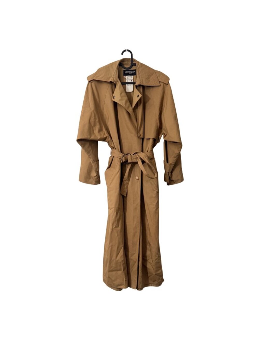 Vintage RamoSport Paris Tan Wool Lined Long Trench Coat Womens Size FR40 US8